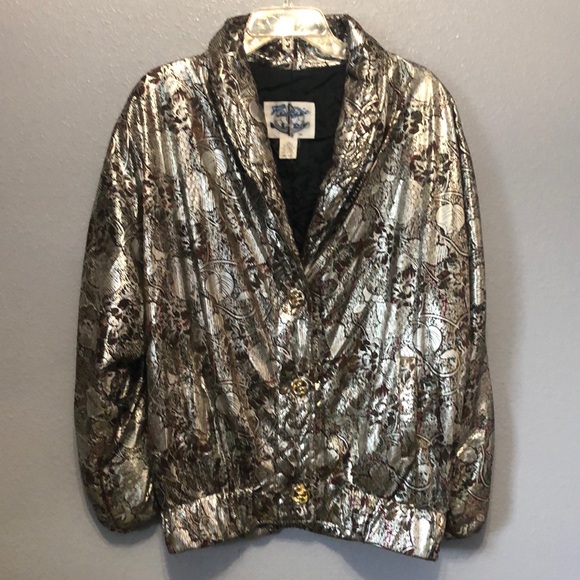 Vintage Pacific I.D. jacket Women's Ones Size coat foil look abstract art deco - Picture 11 of 11